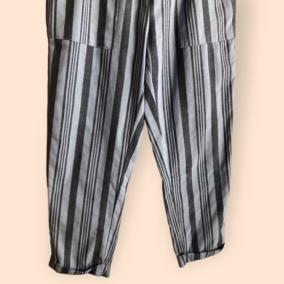 Ci Sono Linen Collection Blue Striped Paperbag Wide Leg Palazzo Casual Pants M - Picture 3 of 9